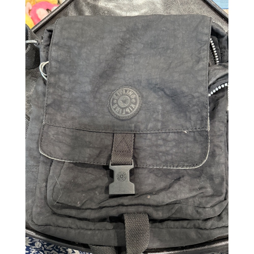 Kipling Black Nylon Messenger Bag‎ With Flap Buckle Closure